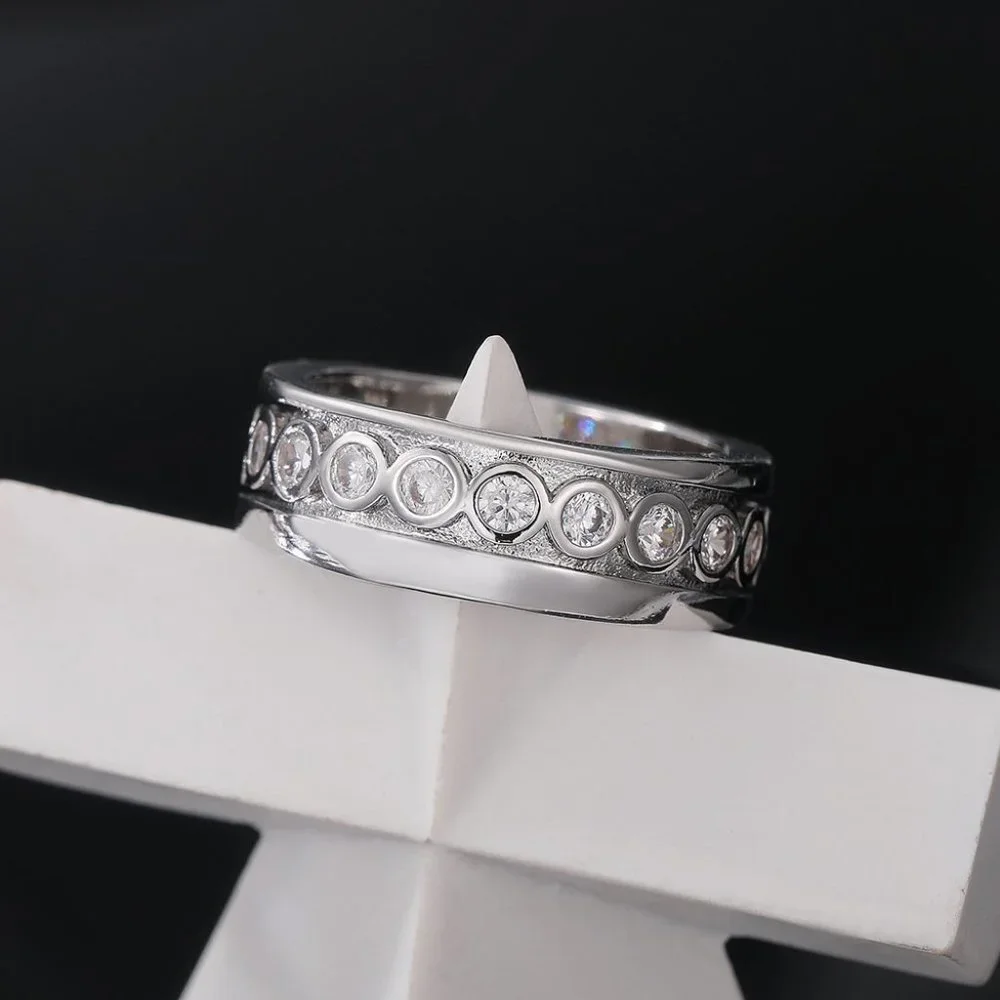 😍925 Sterling Silver Plated Inlaid Eternity CZ Fashion Ring for Women, L060